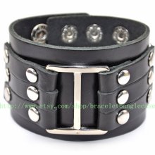 Jewelry bangle leather bracelet men bracelet women bracelet buckle bracelet made of black leather and metal wrist bracelet sh-00009