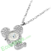 Jewelry Necklace Mouse Crystal Pendant Quartz Watch Blue