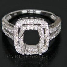Jewelry Sets Vintage Cushion 5x6mm 14kt White Gold 0.45Ct Diamond Engagement Semi-Mount Setting Ring