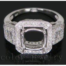 Jewelry Sets Vintage Cushion 8mm 14kt White Gold 1.10Ct Diamond Engagement Semi-Mount Ring