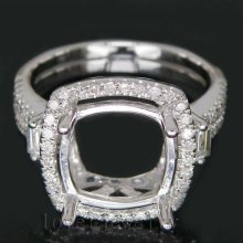 Jewelry Sets Vintage Cushion 10x10mm 18Kt White Gold Baguette Natural Diamond Engagement Semi Mount Ring G090795
