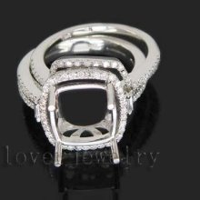 Jewelry Sets Vintage Cushion 10x12mm Solid 18Kt White Gold 0.98Ct Diamond Wedding Band Setting Engagement Rings