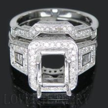 Jewelry Sets Vintage Emerald Cut 7x9mm 14Kt White Gold 1.48Ct Diamond Semi Mount Wedding Band Engagement Ring