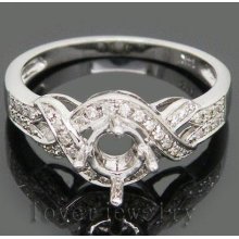 Jewelry Sets Vintage Round 5mm Solid 14kt White Gold 0.28Ct Diamond Semi Mount Engagement Ring