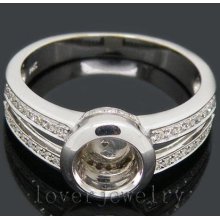 Jewelry Sets Vintage Round Shape 6.5mm Solid 14kt white Gold 0.36ct Diamonds Bezel Engagement Ring