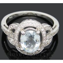 Jewelry Sets Vintage Solid 14Kt White Gold 3.09ct Natural Diamond Aquamarine Ring