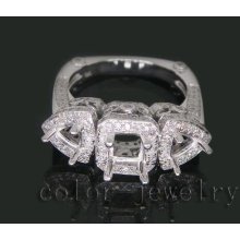 Jewelry Sets Vintage Three Stones Trillion Princess 14Kt White Gold 1.08Ct Diamond Mounting Ring
