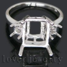 Jewelry Sets Vintage Three Stones Emerald Cut 7x9mm Round 3mm 14Kt White Gold Engagement Semi Mount Wedding Ring