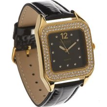 Joan Rivers Timeless Luxury Leather Strap Watch - Black - One Size