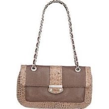 Judith Ripka Lizard & Croco Embossed Leather Shoulder Bag, Clutch - Brown -