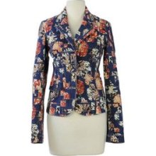 Just Cavalli Floral Print Denim Blazer Jacket Us S It 40
