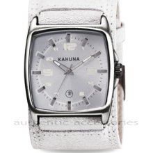 Kahuna Gents Leather Cuff Watch Kuc-0033g White/silver + Pouch