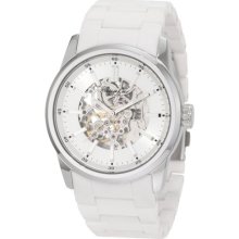 Kenneth Cole Kc9120 Men's Automatic Silver Skeleton Dial Silicone Bracelet Watch