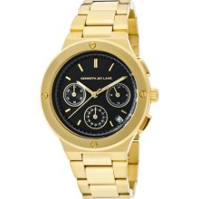 Kenneth Jay Lane Watches Women's Chronograph Black Sunray Dial Goldton