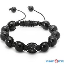 King Ice Mens Adjustable All Black Everything Single Cz Disco Ball Bracelet