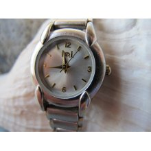 L.E.I. Ladies Watch, Silver Quartz Watch, Sweep Second Hand, Brushed Silver Face Gold Markers, Hands