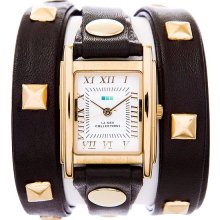 La Mer Collections Black Gold Pyramid Stud Wrap Watch