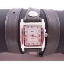 La Mer Watch Simple Gray Leather Wrap Silver Square White Dial