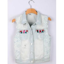 Lace jewel Vintage denim sleeveless jacket/ vest
