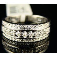 Ladies 1 Row White Gold Finish Diamond Wedding Band