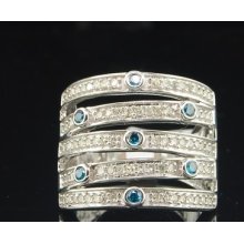 Ladies 10k White Gold Blue & White Diamond Engagement Ring Wedding Band 0.83 Ct.