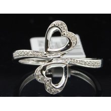 Ladies 10k White Gold Diamond Engagement Ring Love Heart Wedding Band Bridal Set