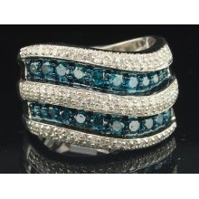 Ladies 10k White Gold Blue & White Diamond Engagement Ring Wedding Band 1.27 Ct.