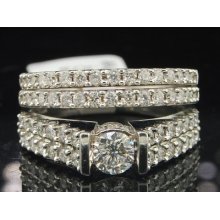 Ladies 14k White Gold Diamond Engagement Ring Wedding Band Bridal Set 1.80 Ct.