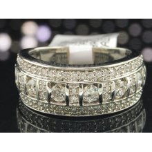 Ladies 14k White Gold Designer Diamond Engagement Ring Wedding Band Set 1.00 Ct.
