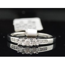 Ladies 14k White Gold 3 Stone Diamond Engagement Ring Wedding Band Channel Set