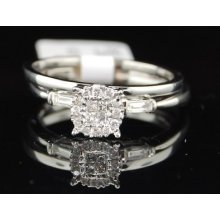 Ladies 14k White Gold Princess Cut Diamond Engagement Ring Bridal Wedding Band