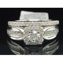 Ladies 14k White Gold Diamond Engagement Ring Wedding Band Bridal Set 0.71 Ct.