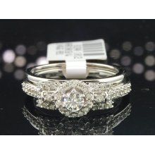Ladies 14k White Gold Diamond Engagement Ring Wedding Band Bridal Set .50 Ct.
