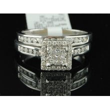 Ladies 14k White Gold Princess Cut Diamond Engagement Ring Wedding Bridal Set