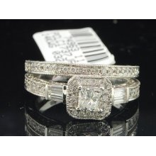 Ladies 14k White Gold Diamond Engagement Ring Wedding Band Bridal Set 1.19 Ct.