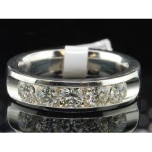 Ladies 14k White Gold Diamond Engagement Ring 5 Stone Wedding Band Set 1.00 Ct.