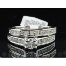 Ladies 14k White Gold Solitaire Diamond Engagement Ring Wedding Band Bridal Set