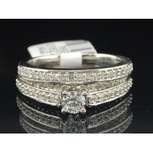 Ladies 14k White Gold Diamond Engagement Ring Wedding Band Bridal Set 1.03 Ct.