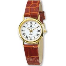 Ladies Charles Hubert 18k Gold Crocodile Band Off White Dial Watch