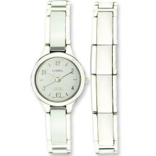 Ladies ChiselÂ® Ceramic & Stainless Steel White Dial Watch & Bracelet