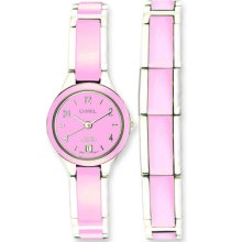 Ladies ChiselÂ® Ceramic & Stainless Steel Pink Dial Watch & 7.5