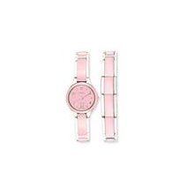 Ladies Chisel Ceramic & Stainless Steel Pink Dial Watch & 7.5in