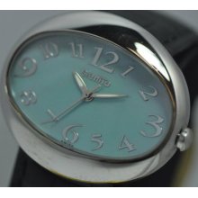 Ladies Giantto Ovale Swiss Blue Dial Black Leather Watch