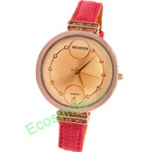 Ladies Leather Dress Wrist Watch + Textured Strap