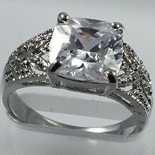 Ladies Princess Cut Cz Class Rhodium Plated Ring Size 6