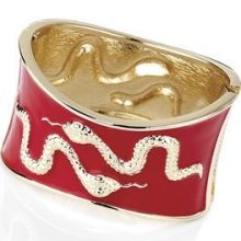 Ladies Red And Gold Colour Snake Motif Hinge Bangle