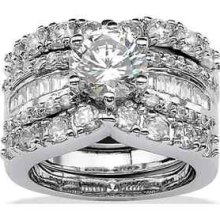 Ladies Round Cubic Zirconia Platinum Over Sterling Silver Bridal Engagement Ring