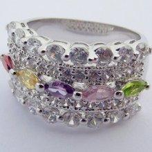 Ladies Russian Formula Multicolor Cz Silver Ring