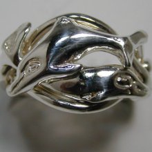 Ladies Sterling 4 Band Dolphin Puzzle Ring