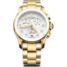 Ladies' Victorinox Swiss Army Chrono Classic Gold-Tone Stainless Steel Watch with White Dial (Model: 241537) swiss army